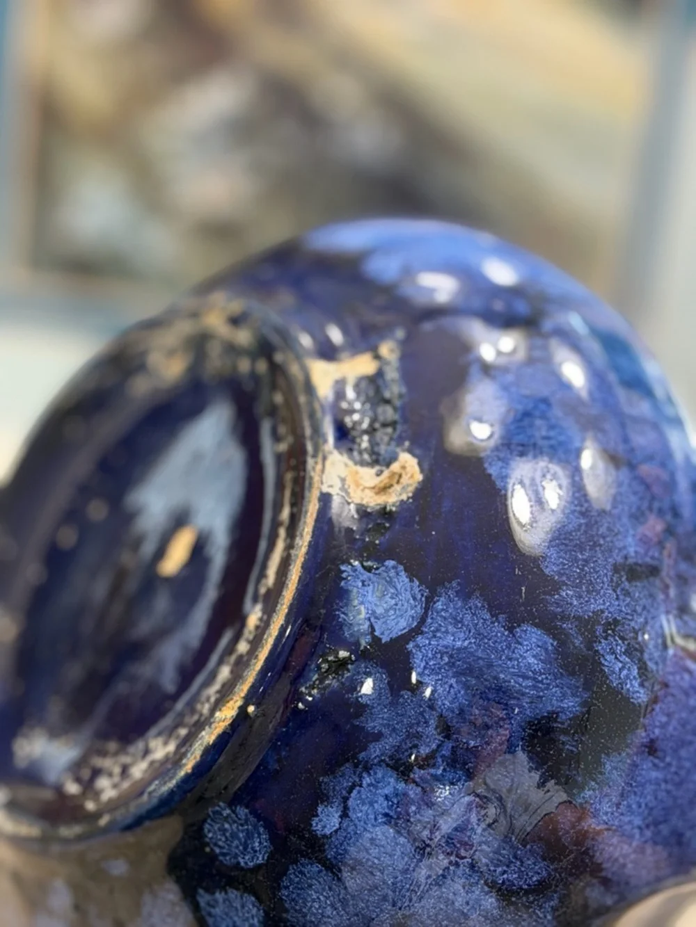Cobalt Blue Mottled Pottery Vase | Planter. Artisan | Handled | Glazed | Studio